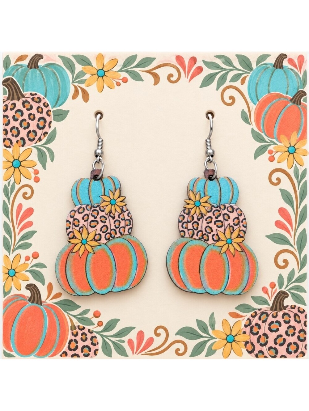Trendy Stackable Pumpkin Thanksgiving Fall Halloween Wood Earrings